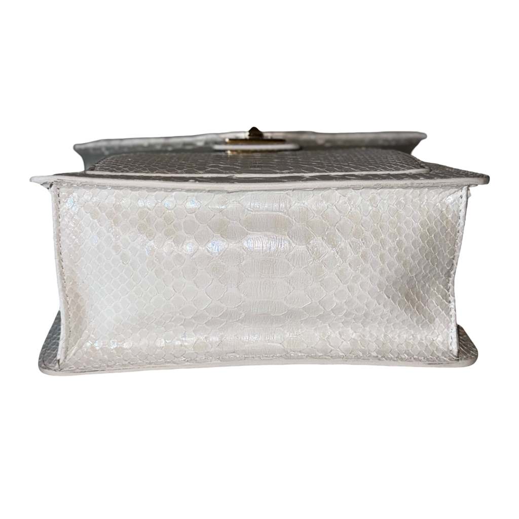 Cosmo Horse Handle Handbag In Iridescent White Python