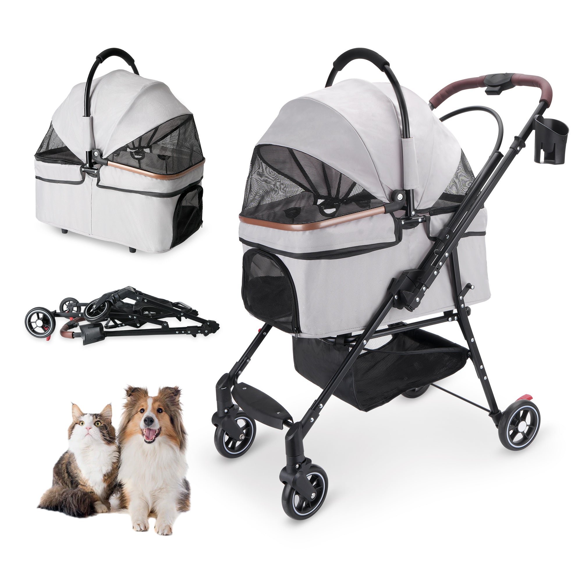 4-Wheel Foldable Pet Stroller for Dogs and Cats
