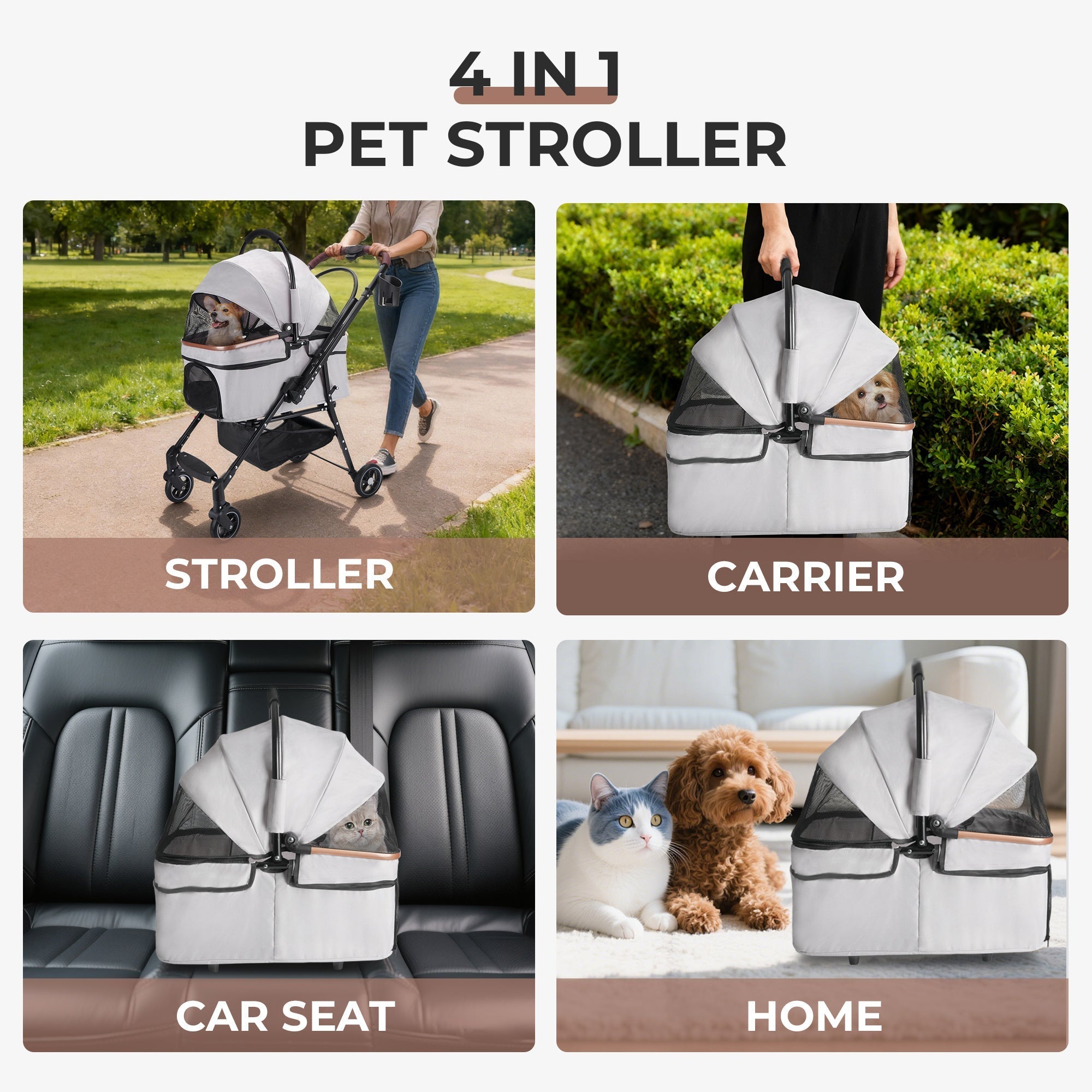 4-Wheel Foldable Pet Stroller for Dogs and Cats