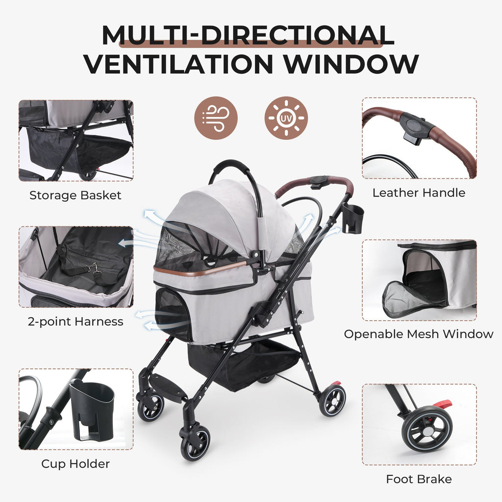 4-Wheel Foldable Pet Stroller for Dogs and Cats
