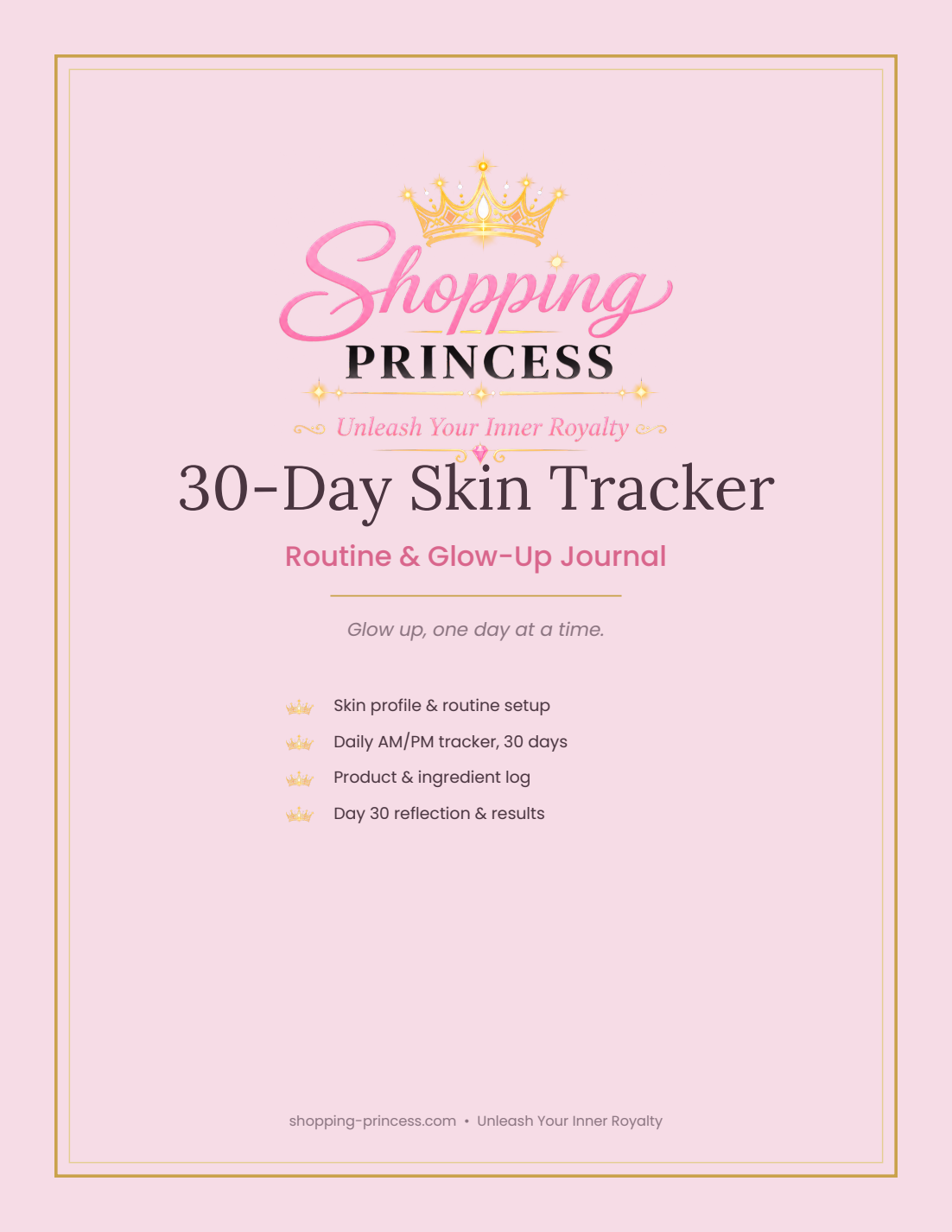 Instant Digital Download 30 Day Skin Tracker for Princesses